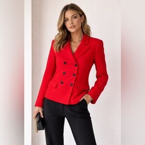 Evan Picone Vibrant Red Double-Breasted Blazer